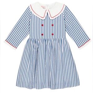 La Coqueta Girls (10Y) Provenza Blue Striped Lined Cotton Dress ~Made in Spain
